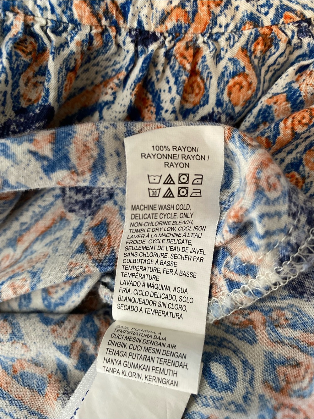 Lucky Brand Boho Peasant Blouse Blue Orange Medallion Print Rayon Top - Picture 7 of 7